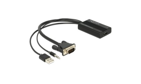Delock Adaptador VGA a HDMI con audio+ Alim.USB