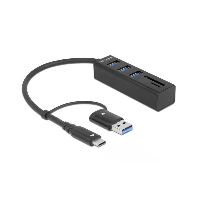 Delock Hub USB 3.2 Gen1  3 ptos+ lector de tarjeta