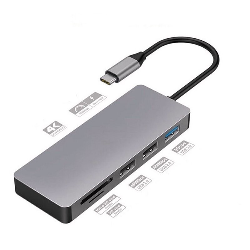 PLATINET Adaptador 7en1 USB Tipo-C a USB/HDMI/